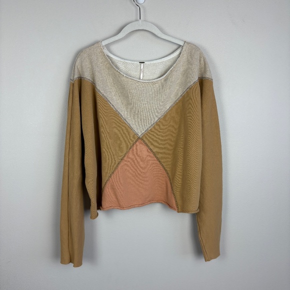 Free People Montauk Pieced Sweatshirt in Khaki Combo - Size Small - Picture 1 of 7